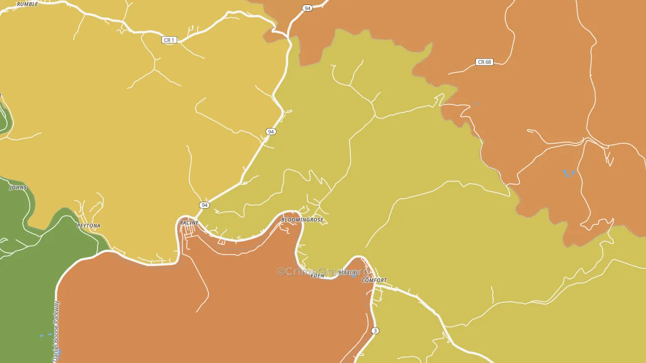 Bloomingrose, WV Map of Robbery Rates