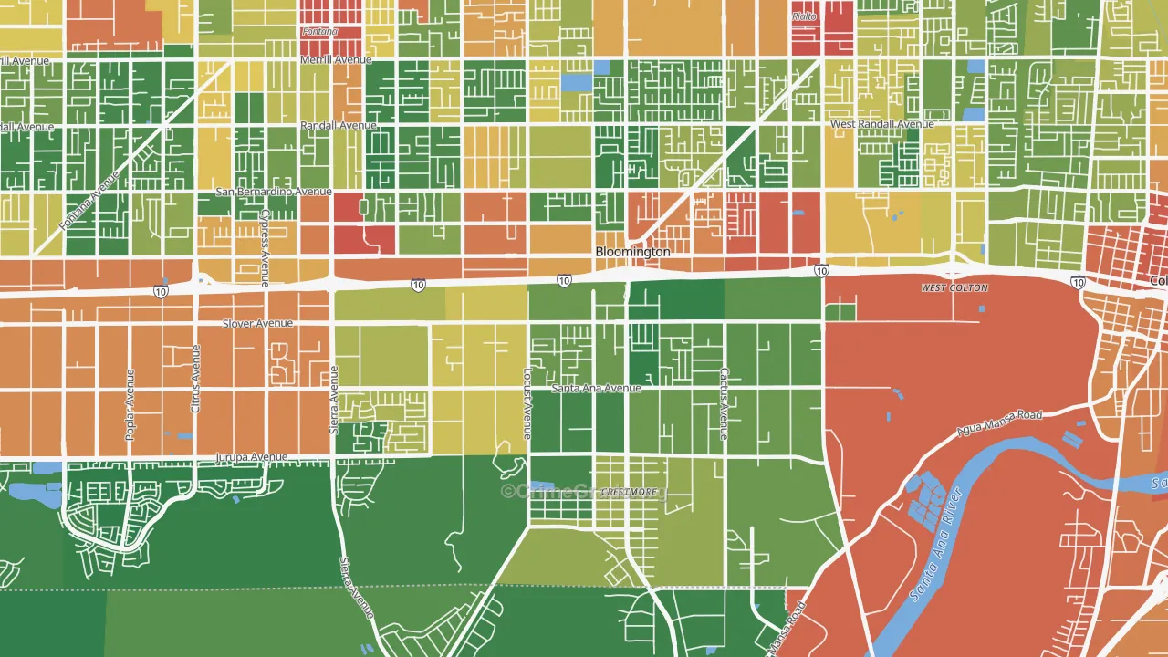 Bloomington, CA Map of Robbery Rates
