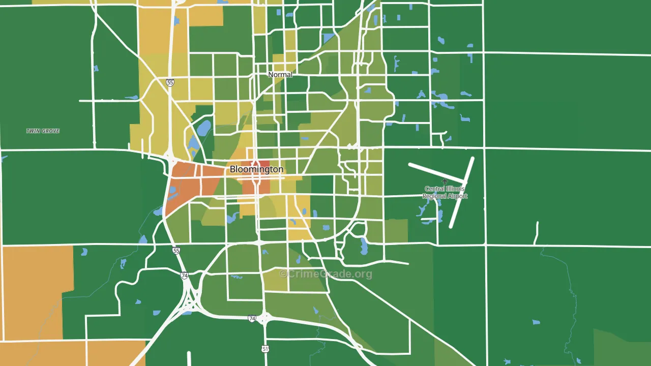 Bloomington, IL Map of Robbery Rates