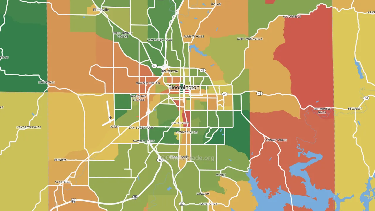 Bloomington, IN Map of Robbery Rates