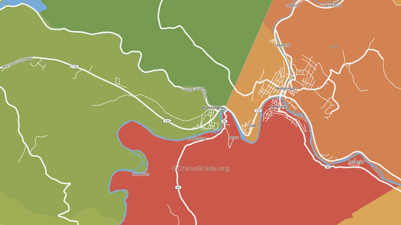 Bloomington, MD Map of Robbery Rates