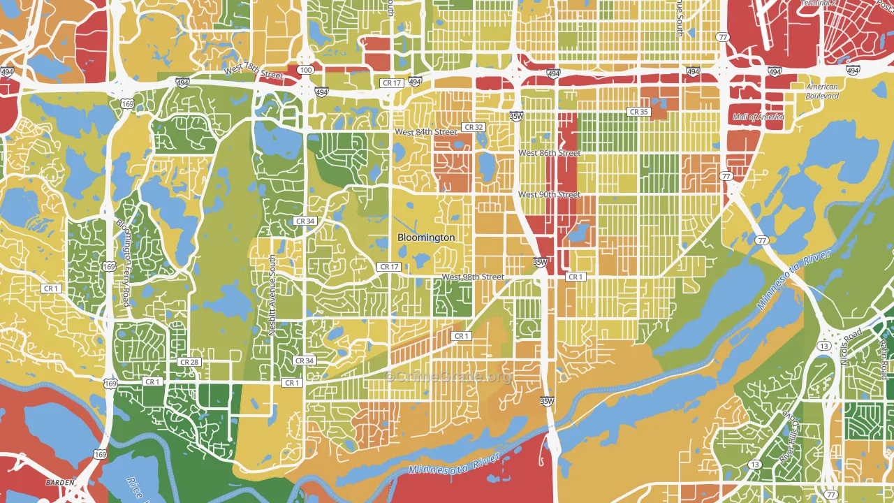 Bloomington, MN Map of Robbery Rates