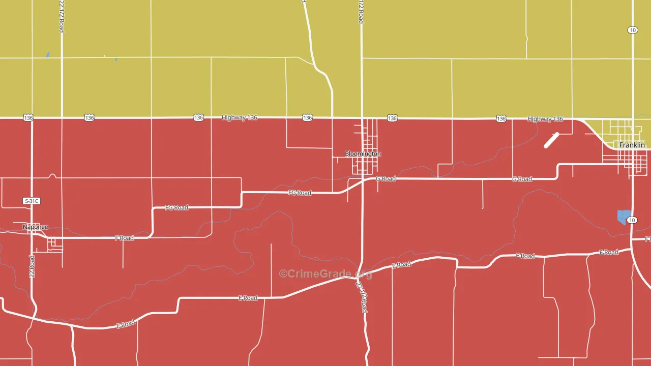 Bloomington, NE Map of Robbery Rates