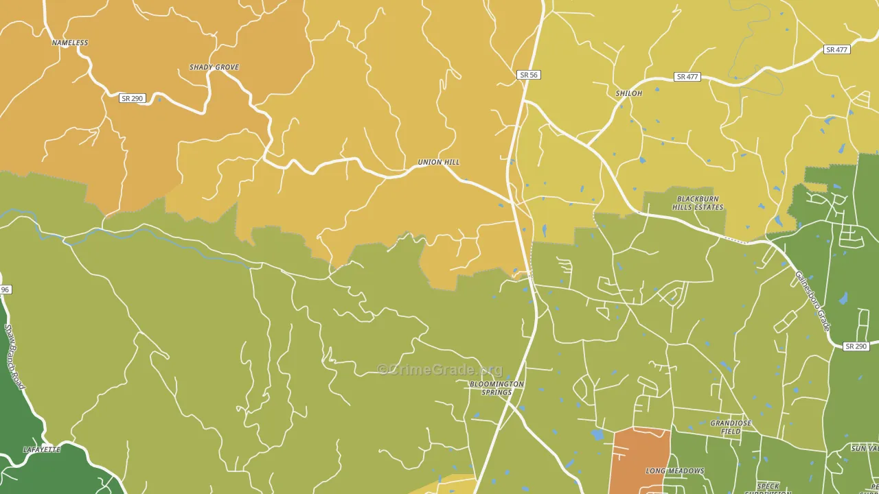 Bloomington Springs, TN Map of Robbery Rates