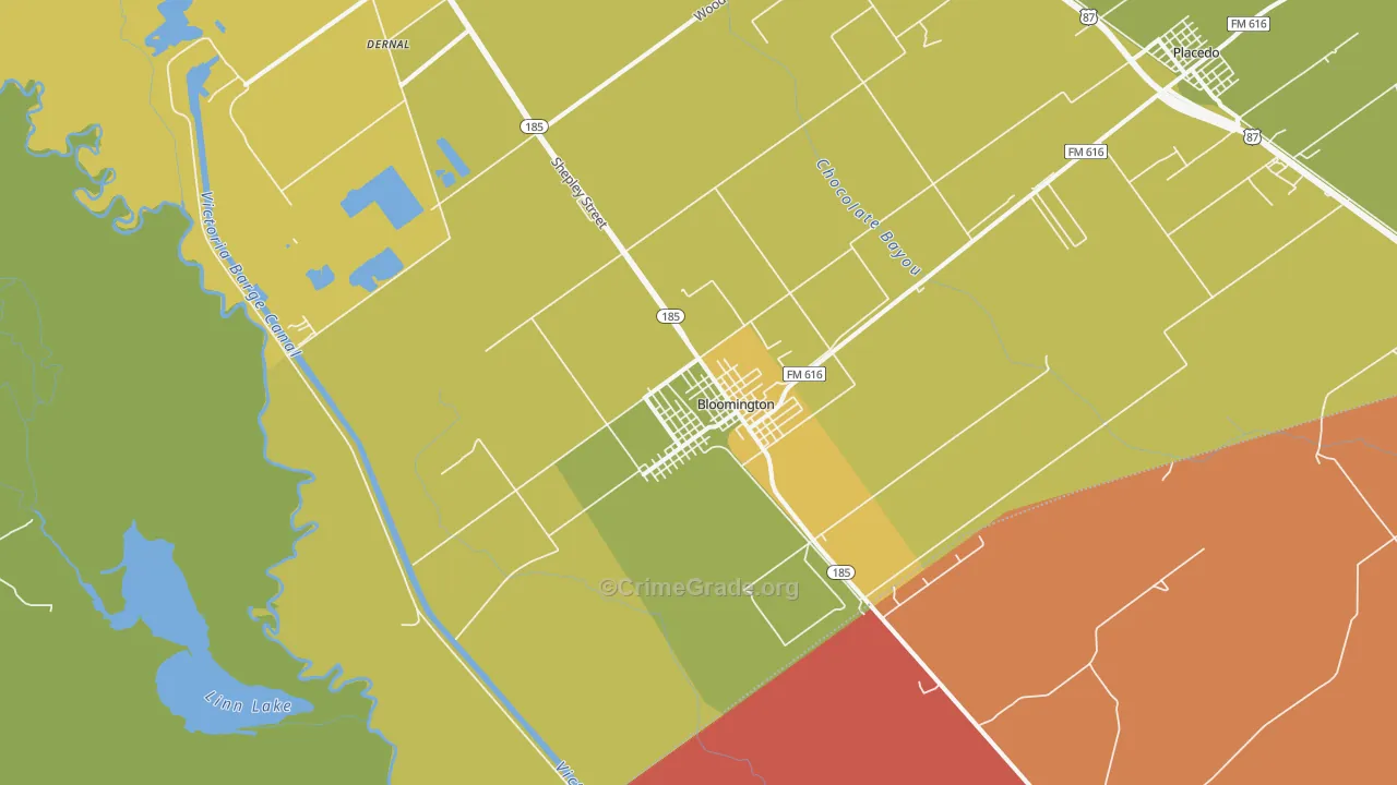 Bloomington, TX Map of Robbery Rates