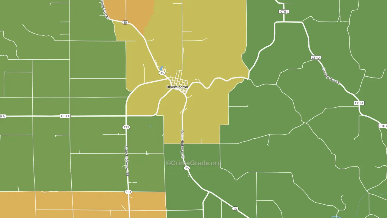 Bloomington, WI Map of Robbery Rates