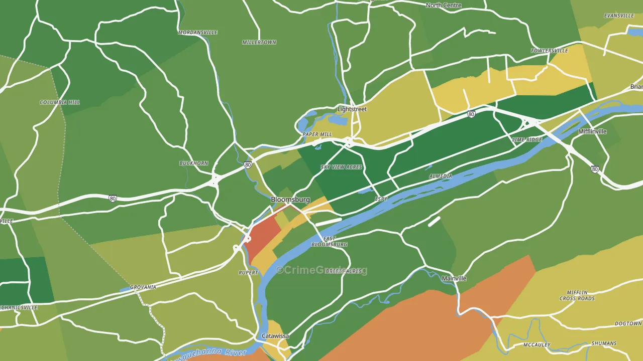 Bloomsburg, PA Map of Robbery Rates