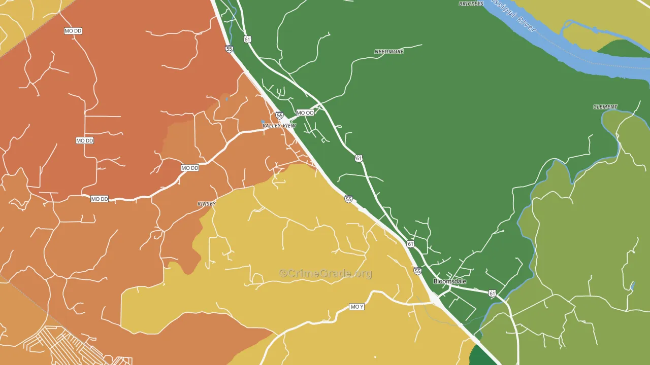 Bloomsdale, MO Map of Robbery Rates