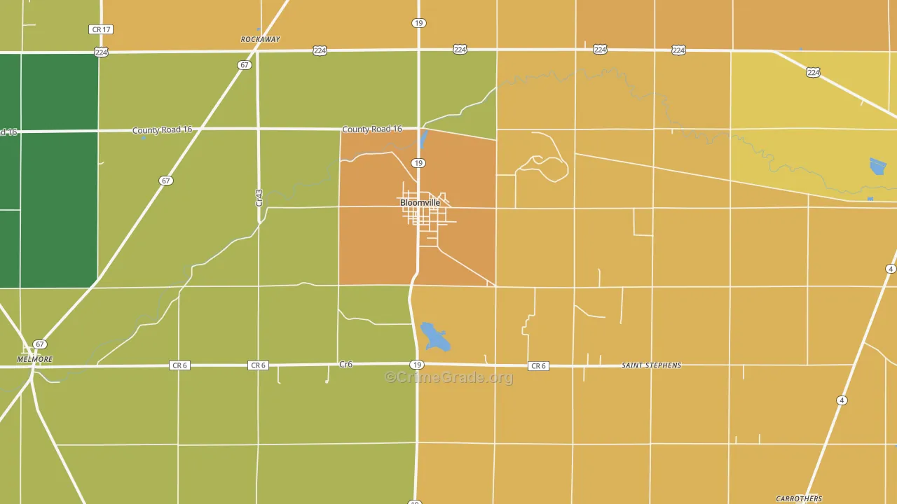 Bloomville, OH Map of Robbery Rates