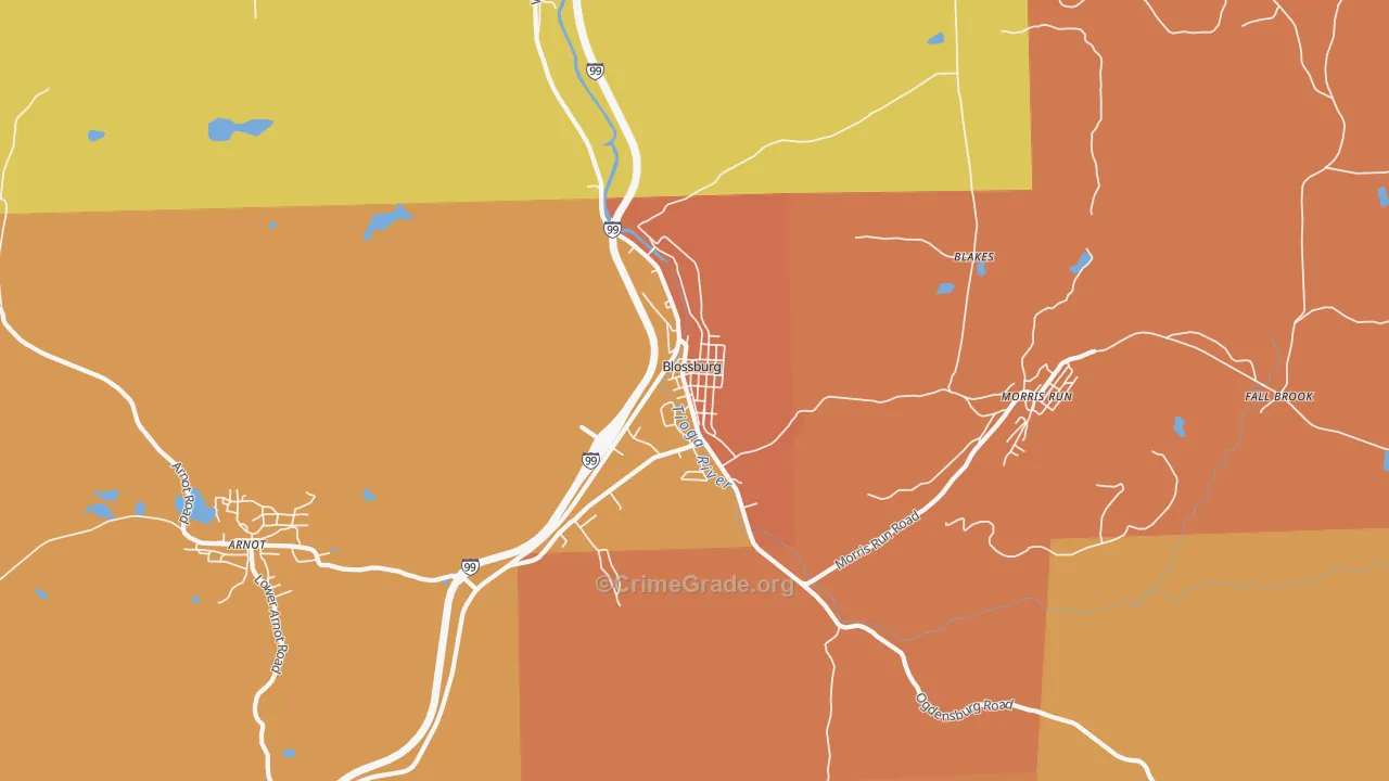 Blossburg, PA Map of Robbery Rates