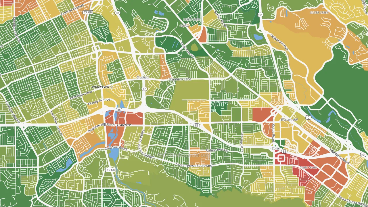 Blossom Valley, San Jose, CA Map of Robbery Rates