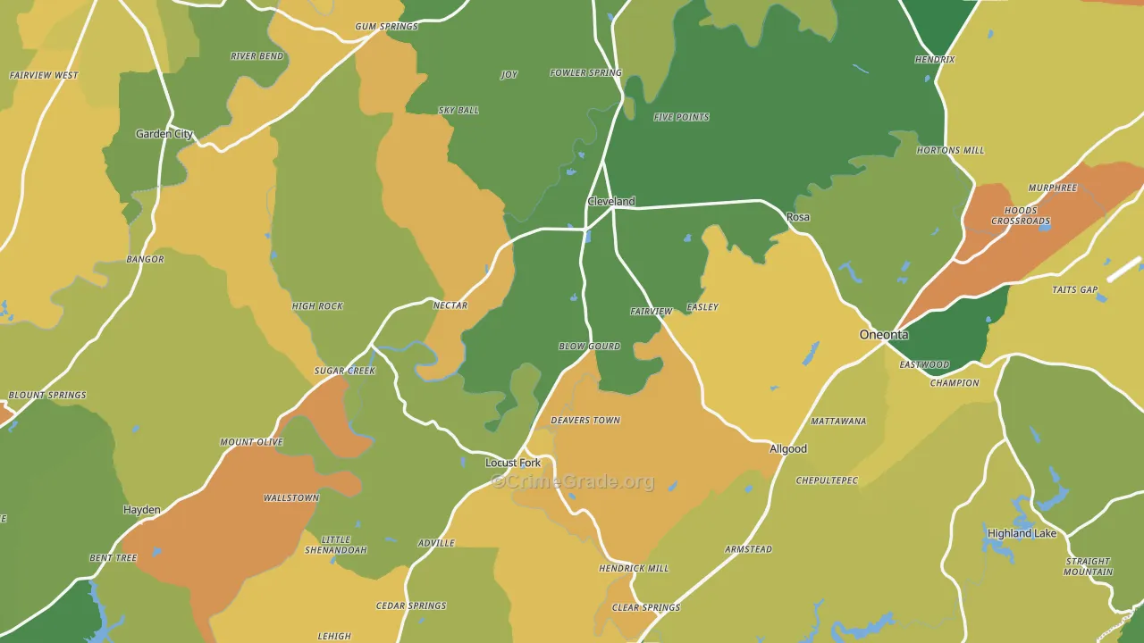 Blount County, AL Map of Robbery Rates