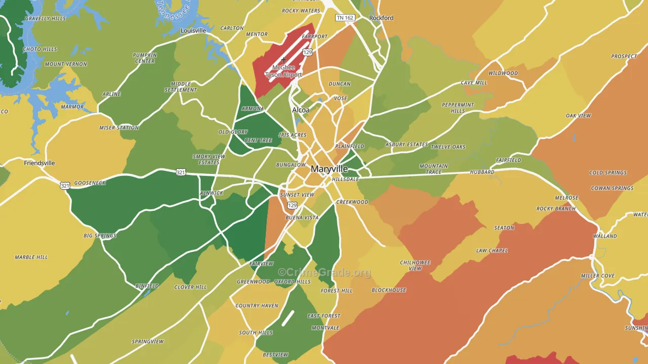 Blount County, TN Map of Robbery Rates