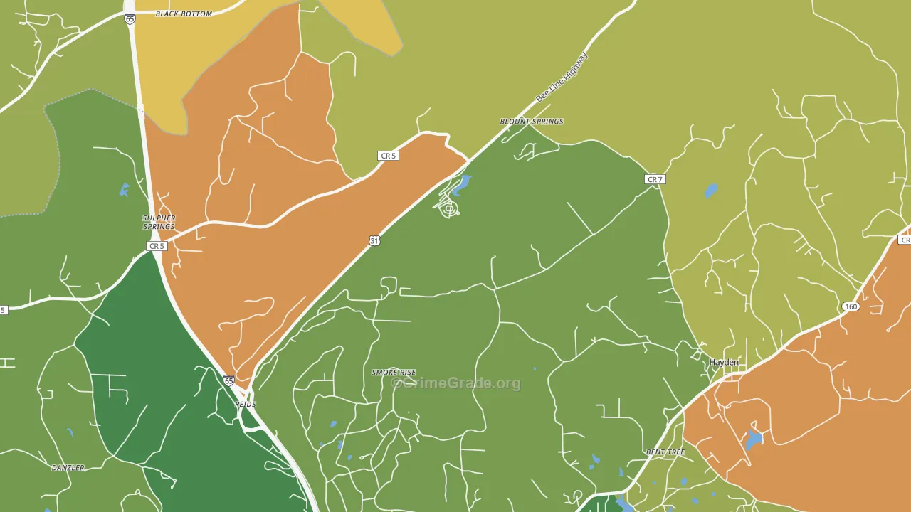 Blount Springs, AL Map of Robbery Rates