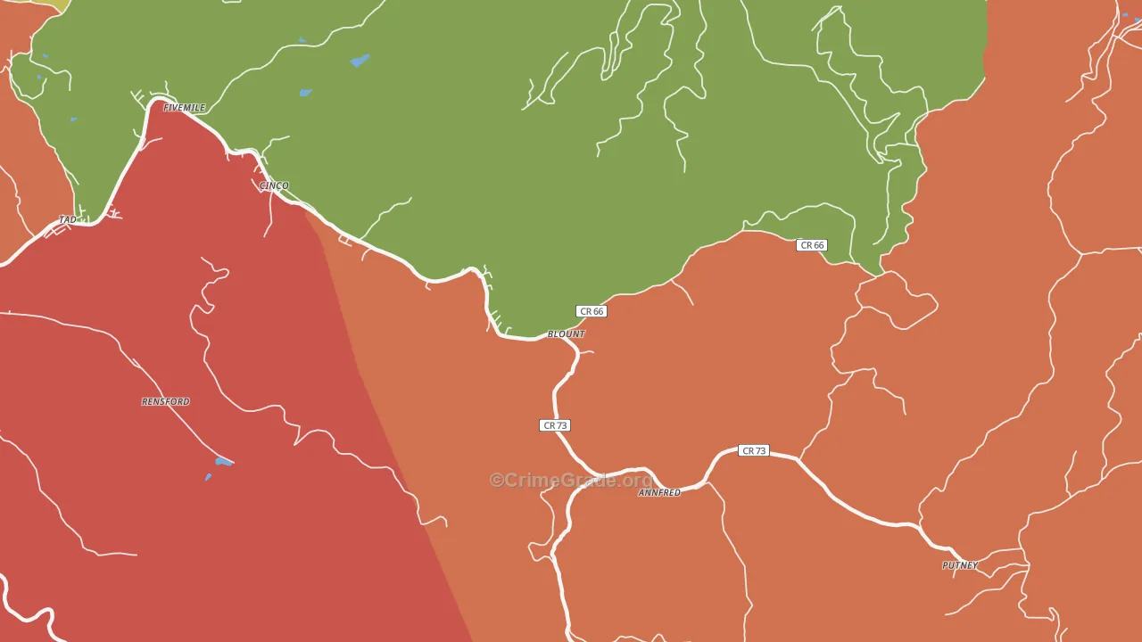Blount, WV Map of Robbery Rates