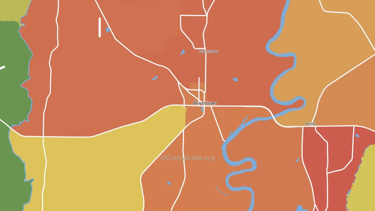 Blountstown, FL Map of Robbery Rates