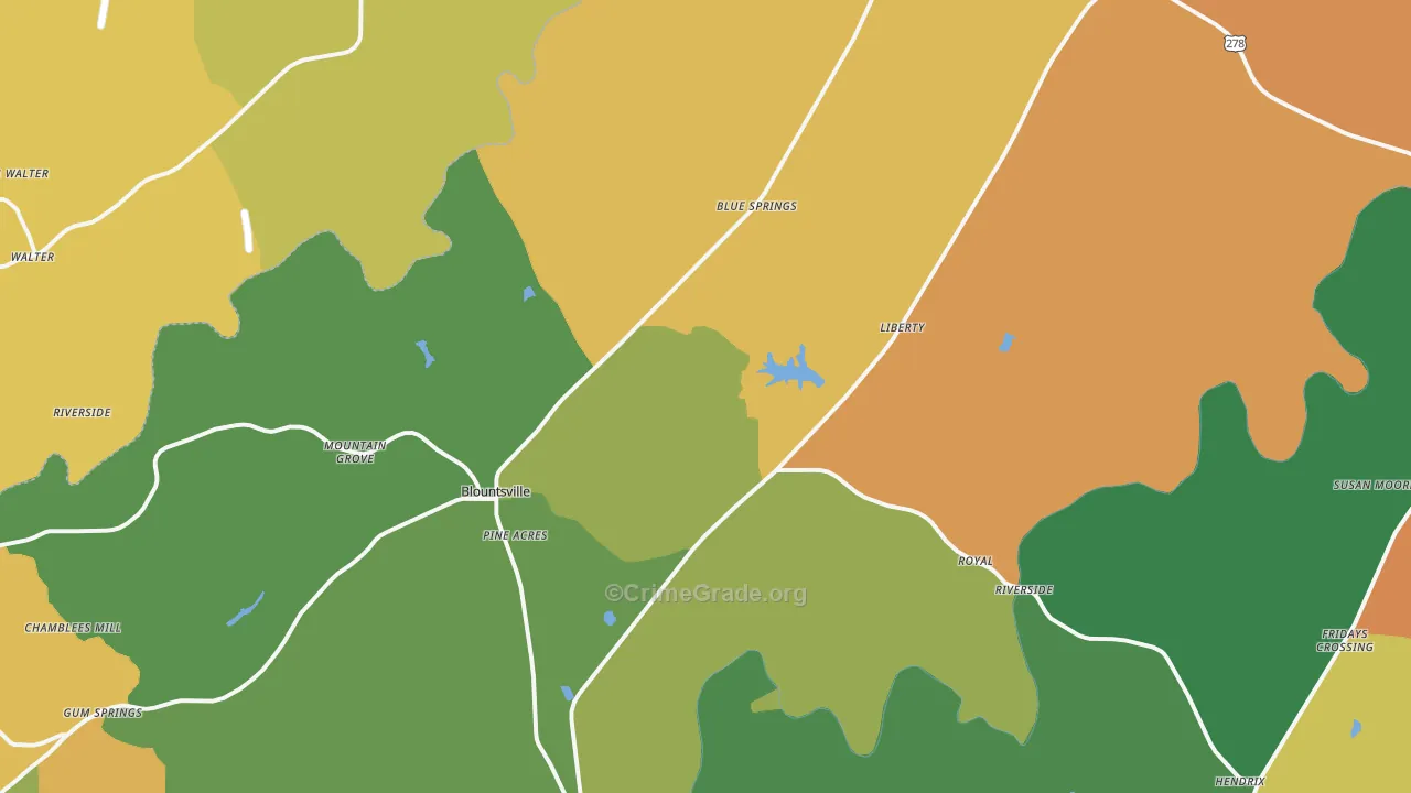 Blountsville, AL Map of Robbery Rates