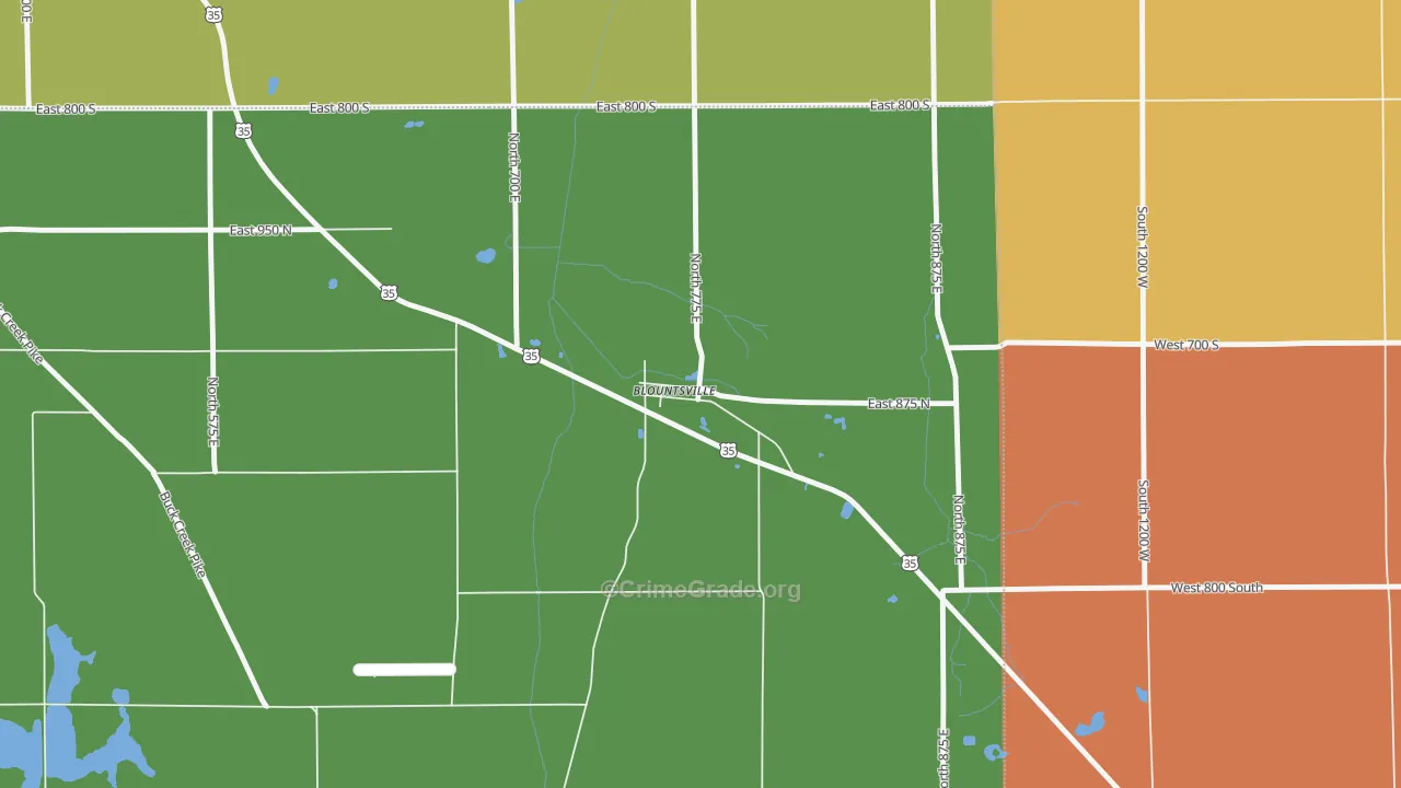 Blountsville, IN Map of Robbery Rates
