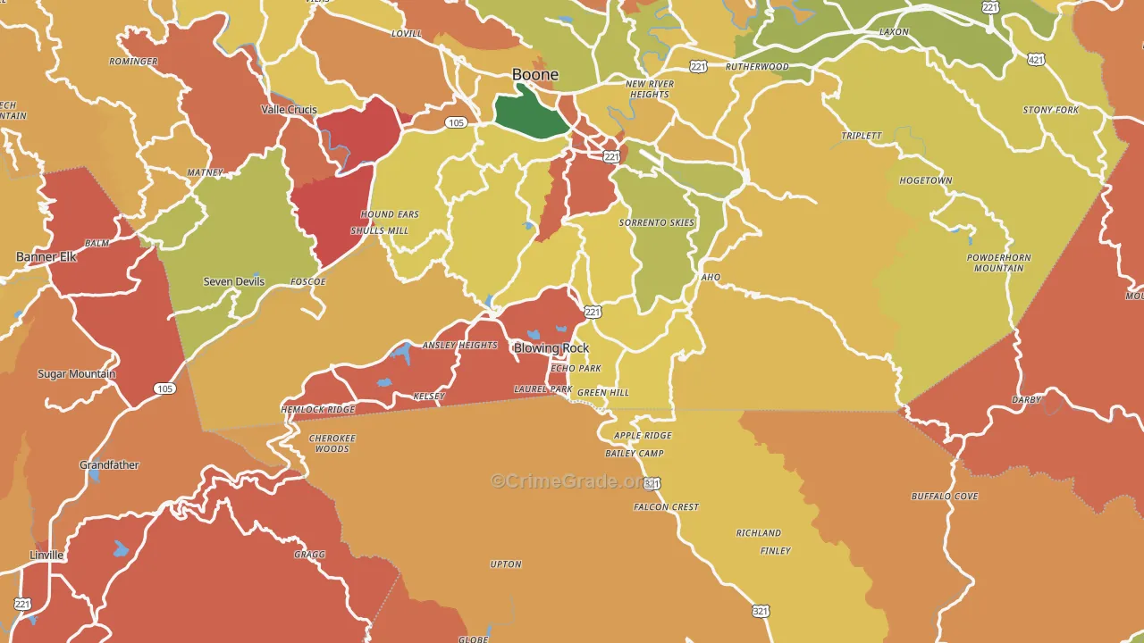 Blowing Rock, NC Map of Robbery Rates