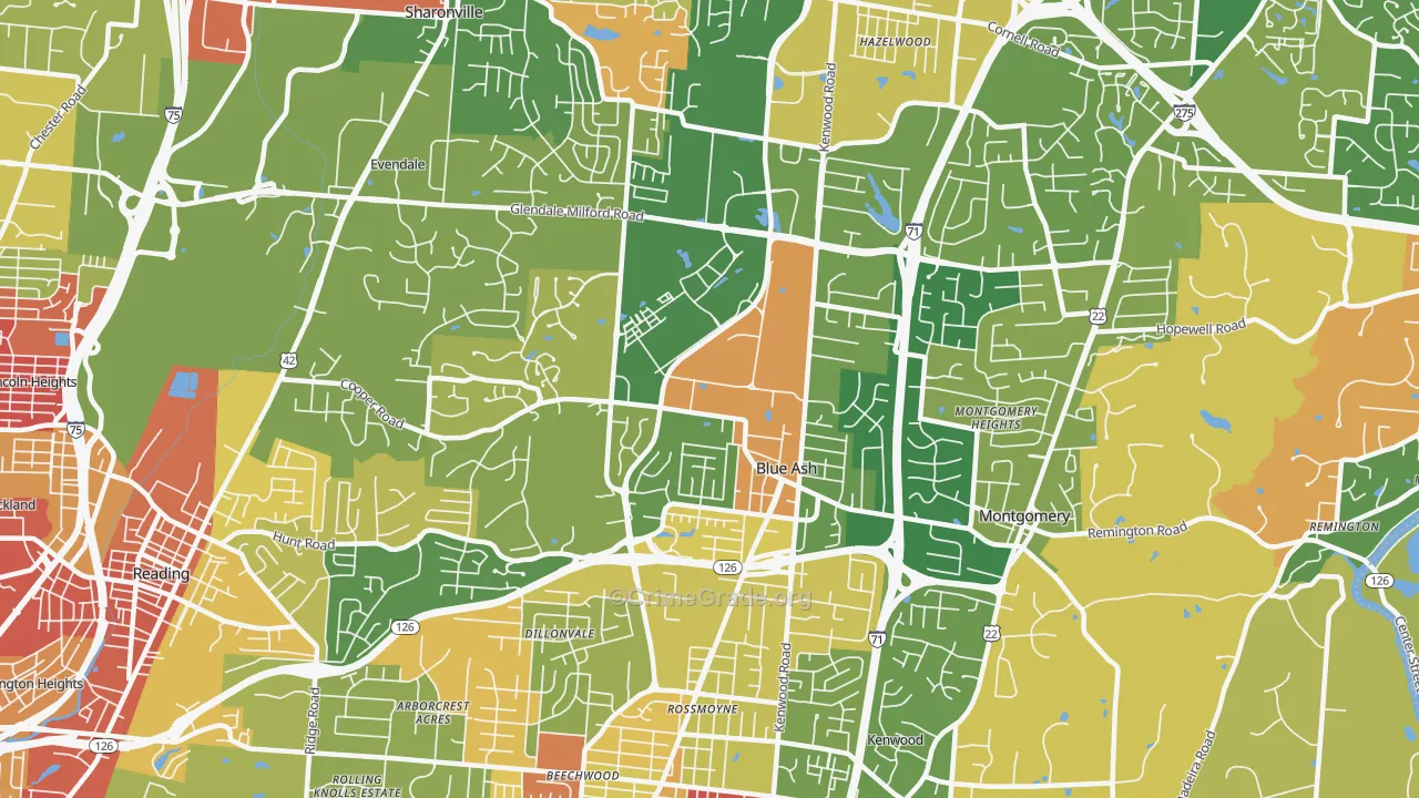 Blue Ash, OH Map of Robbery Rates