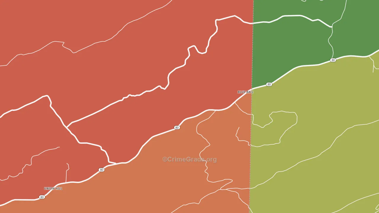 Blue Ball, AR Map of Robbery Rates