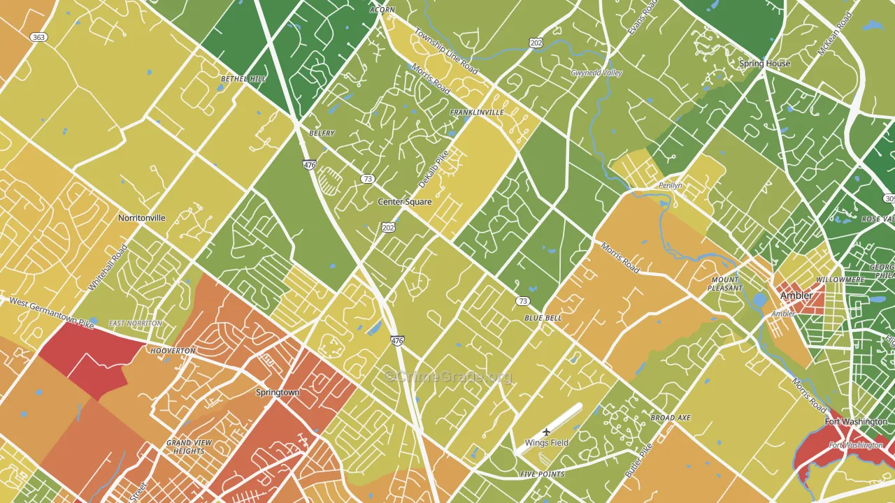 Blue Bell, PA Map of Robbery Rates