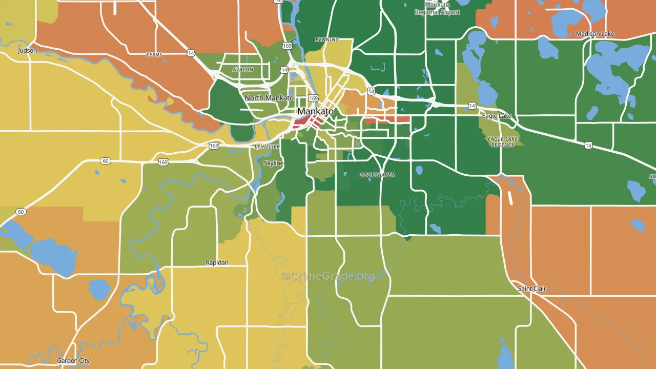 Blue Earth County, MN Map of Robbery Rates