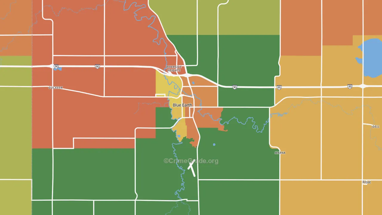 Blue Earth, MN Map of Robbery Rates