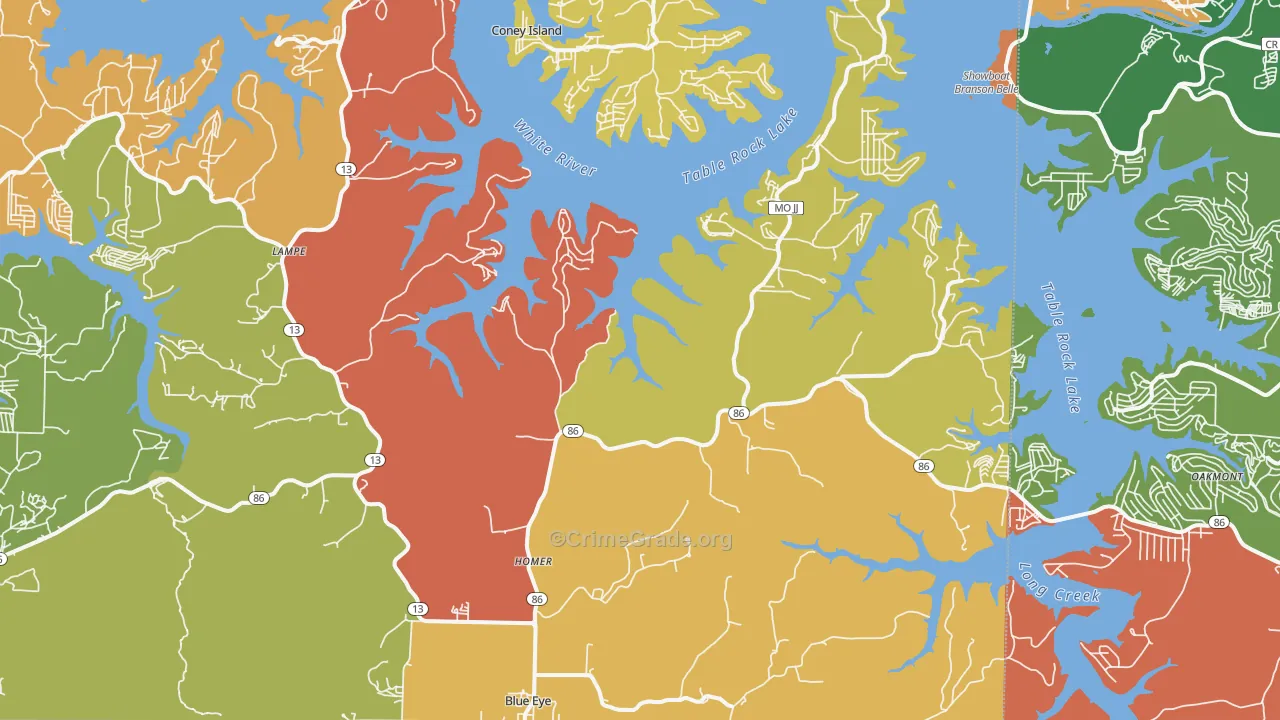 Blue Eye, MO Map of Robbery Rates