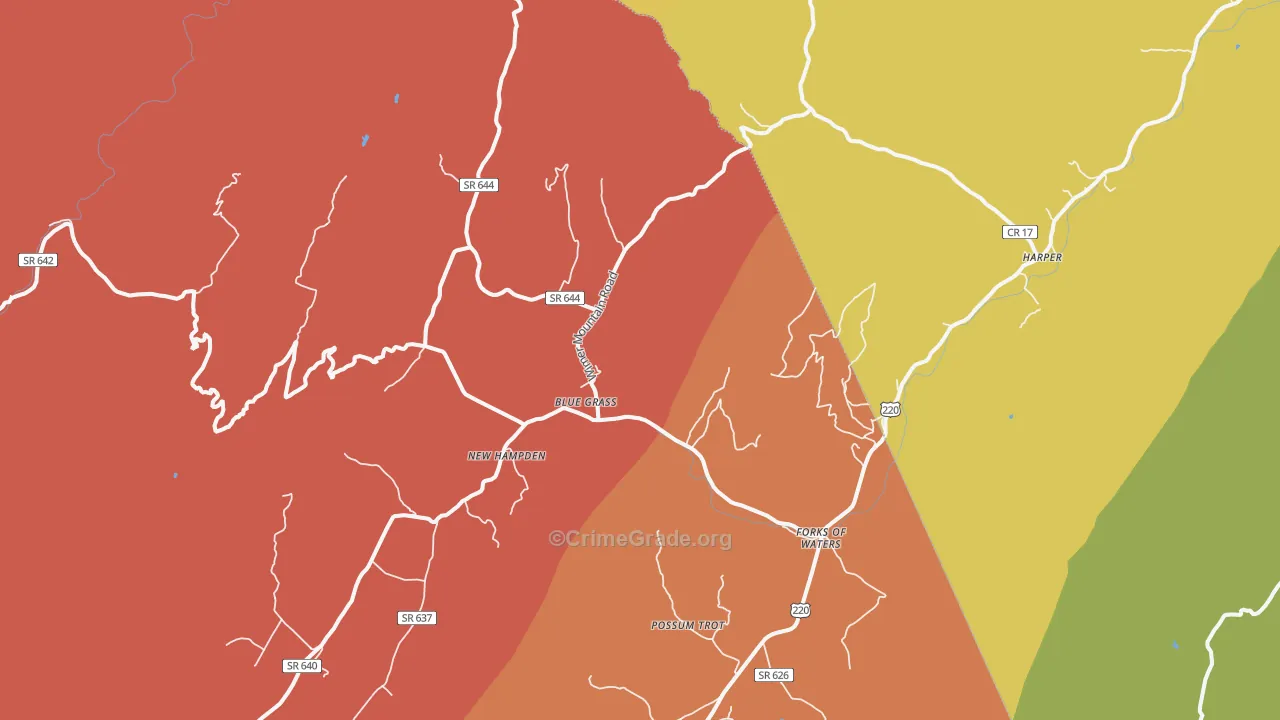 Blue Grass, VA Map of Robbery Rates