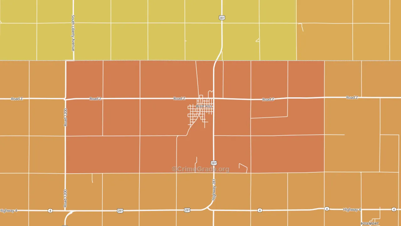 Blue Hill, NE Map of Robbery Rates