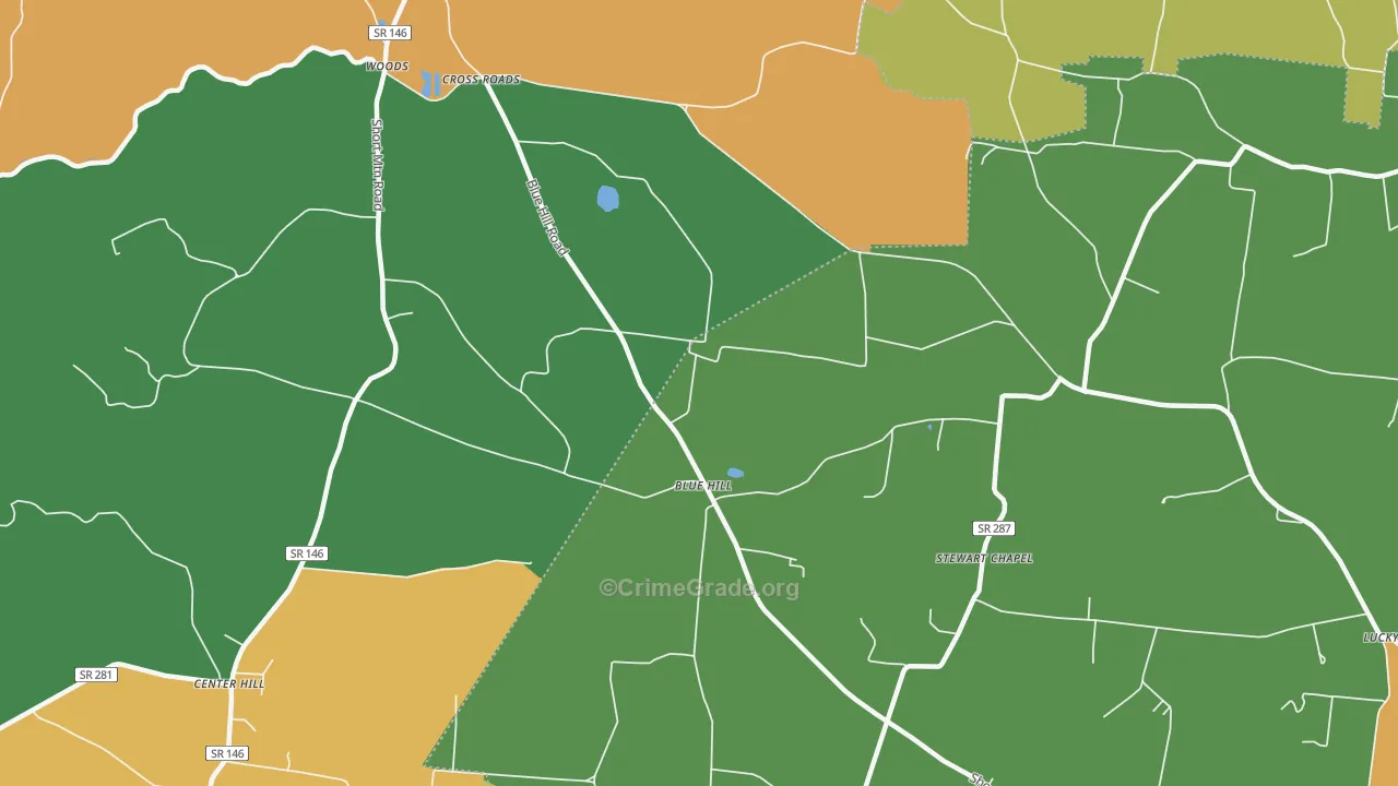 Blue Hill, TN Map of Robbery Rates