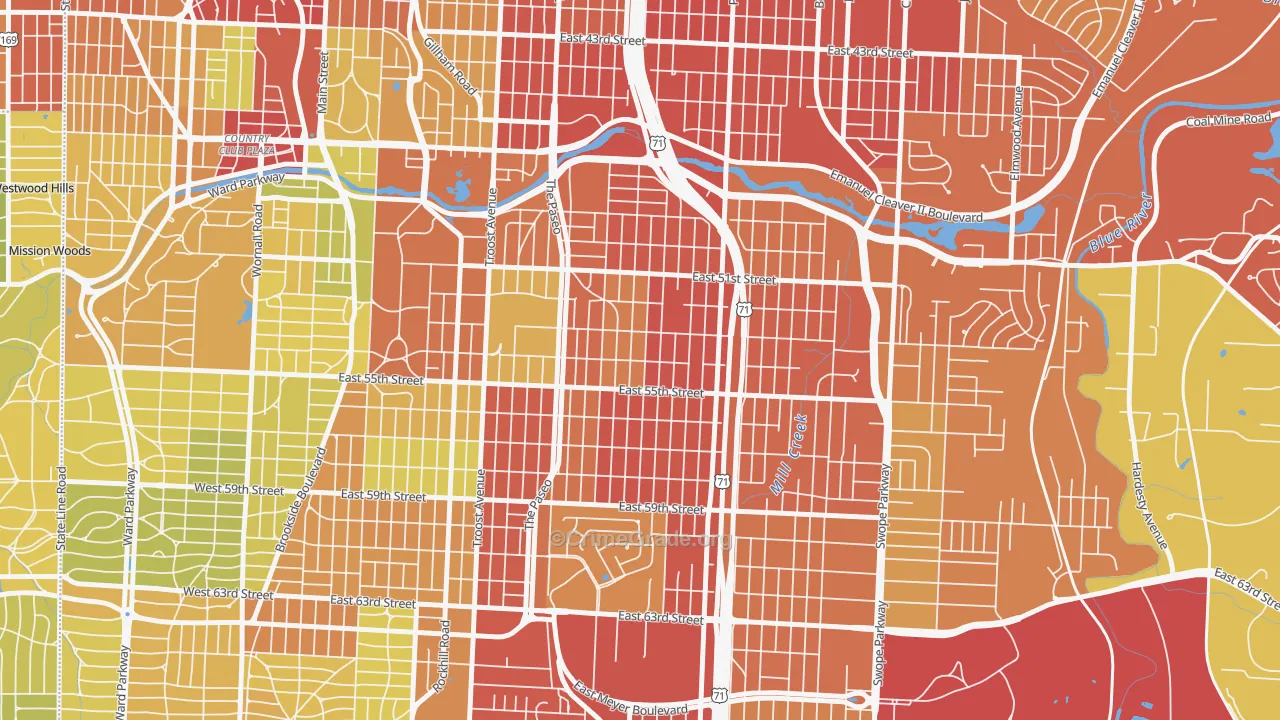 Blue Hills, Kansas City, MO Map of Robbery Rates