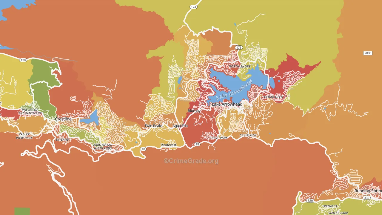 Blue Jay, CA Map of Robbery Rates