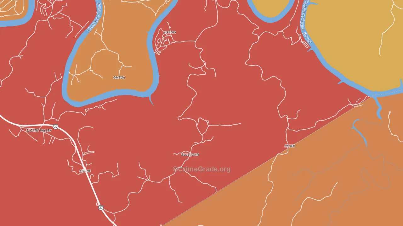 Blue John, KY Map of Robbery Rates