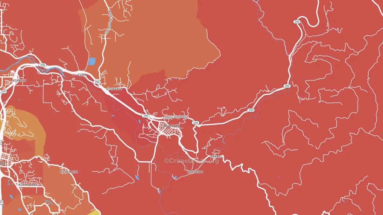 Blue Lake, CA Map of Robbery Rates