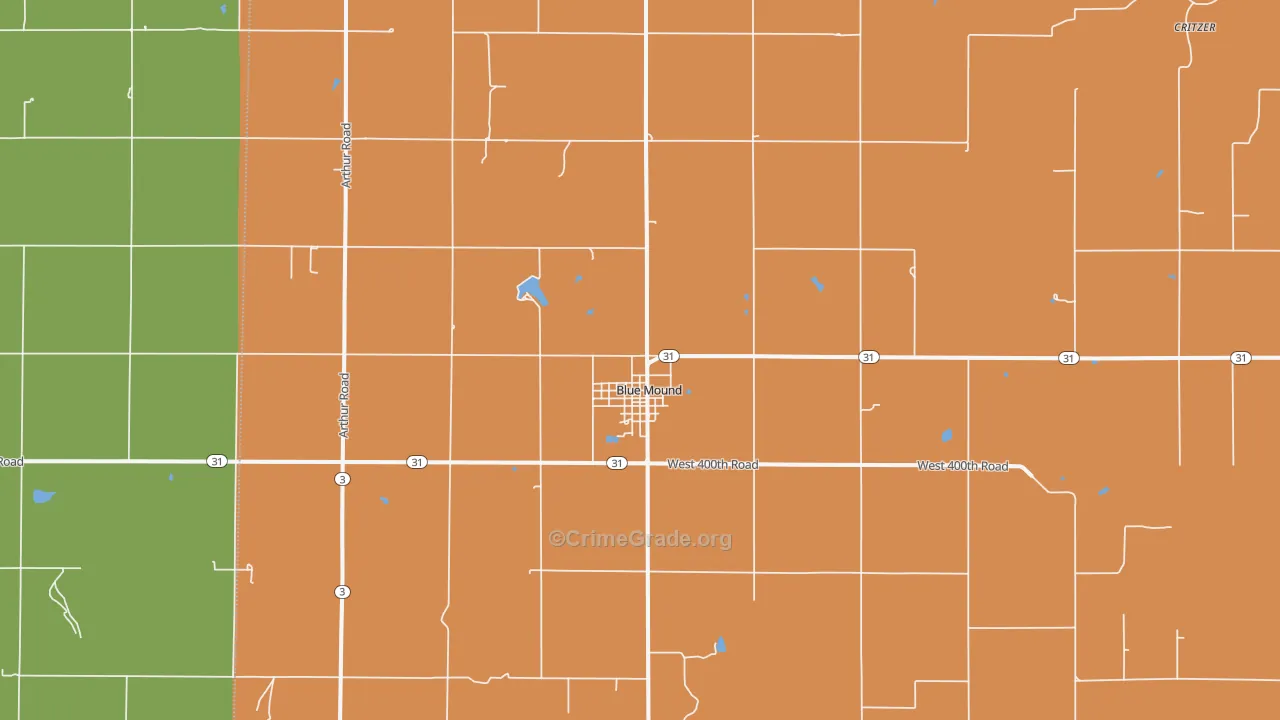 Blue Mound, KS Map of Robbery Rates