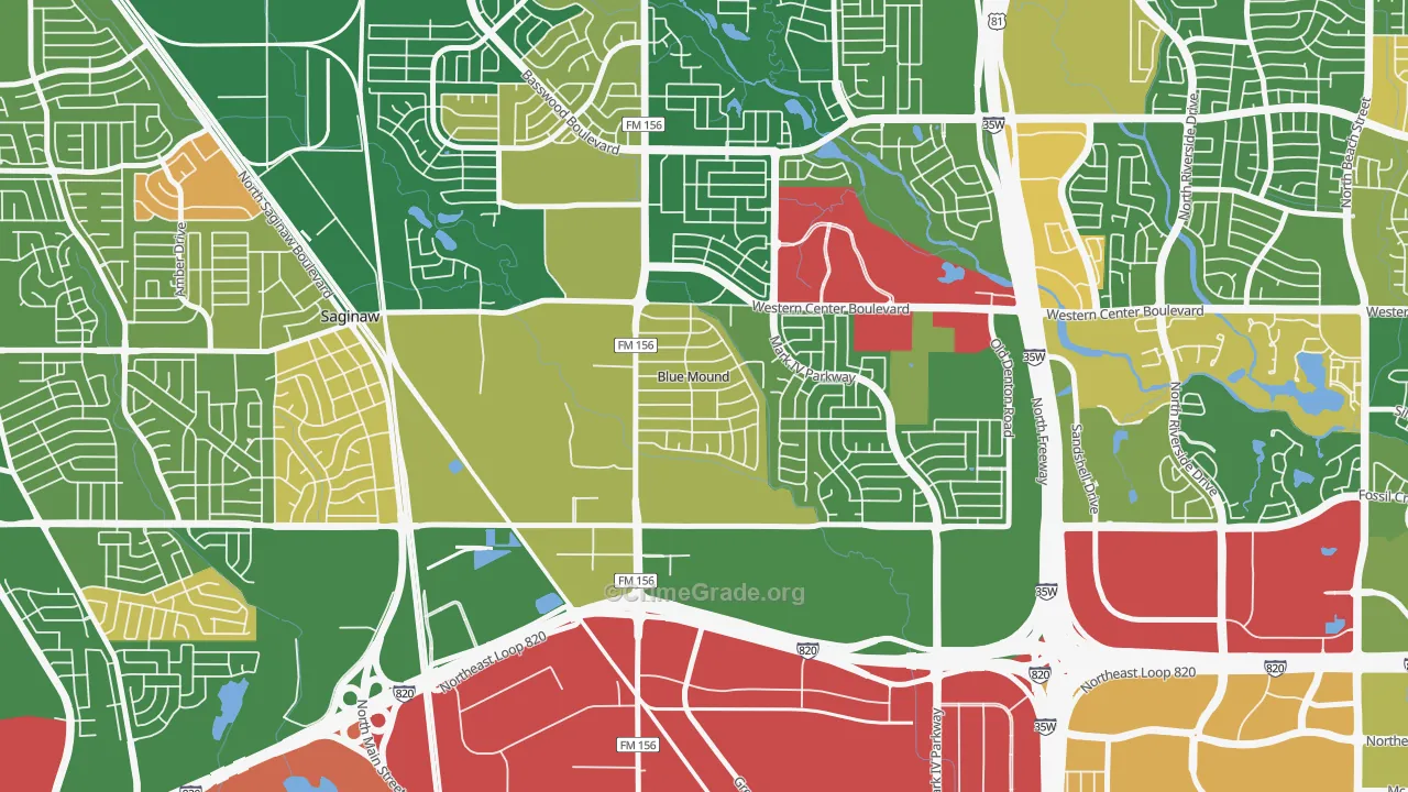Blue Mound, TX Map of Robbery Rates