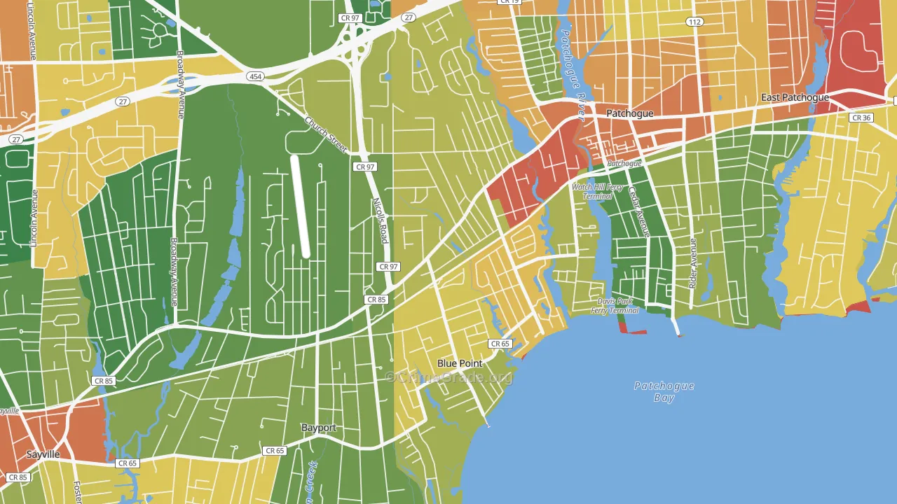 Blue Point, NY Map of Robbery Rates
