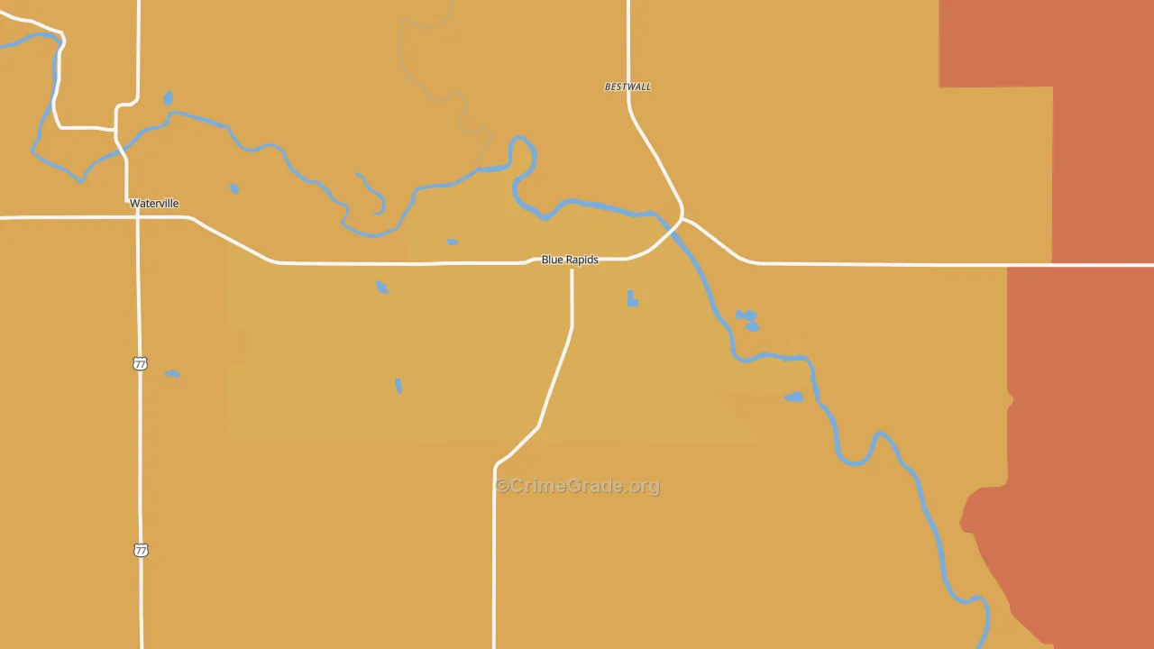 Blue Rapids, KS Map of Robbery Rates