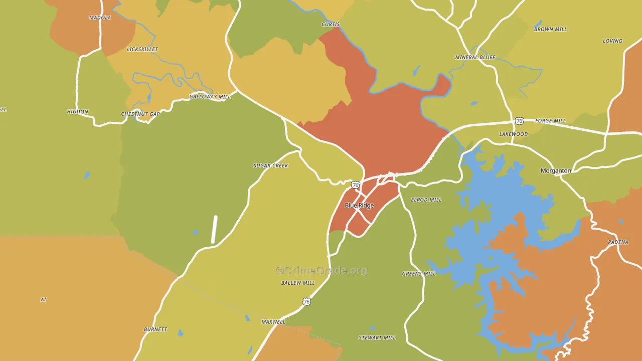 Blue Ridge, GA Map of Robbery Rates