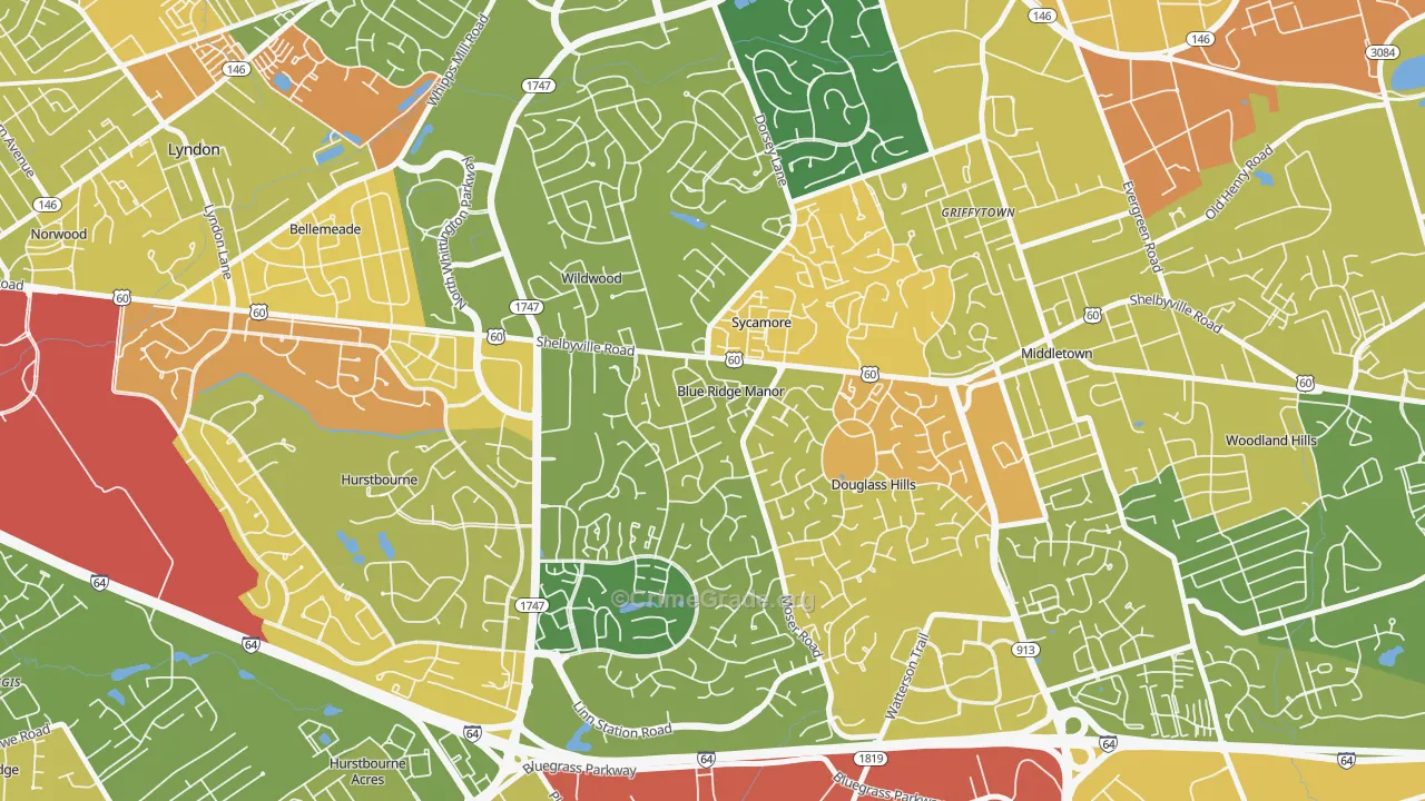 Blue Ridge Manor, KY Map of Robbery Rates