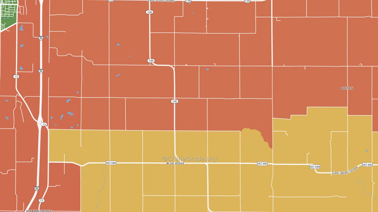 Blue Ridge, MO Map of Robbery Rates