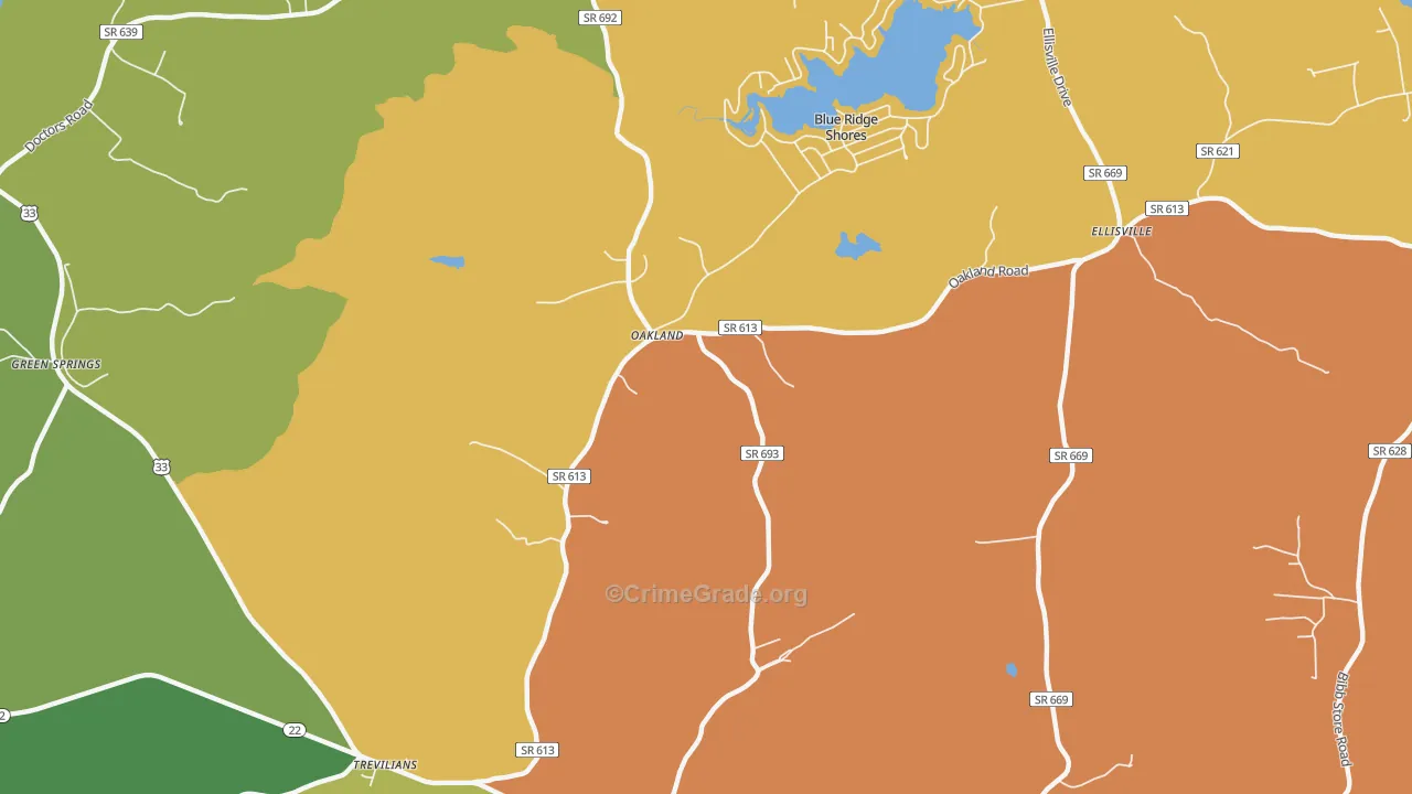 Blue Ridge Shores, VA Map of Robbery Rates