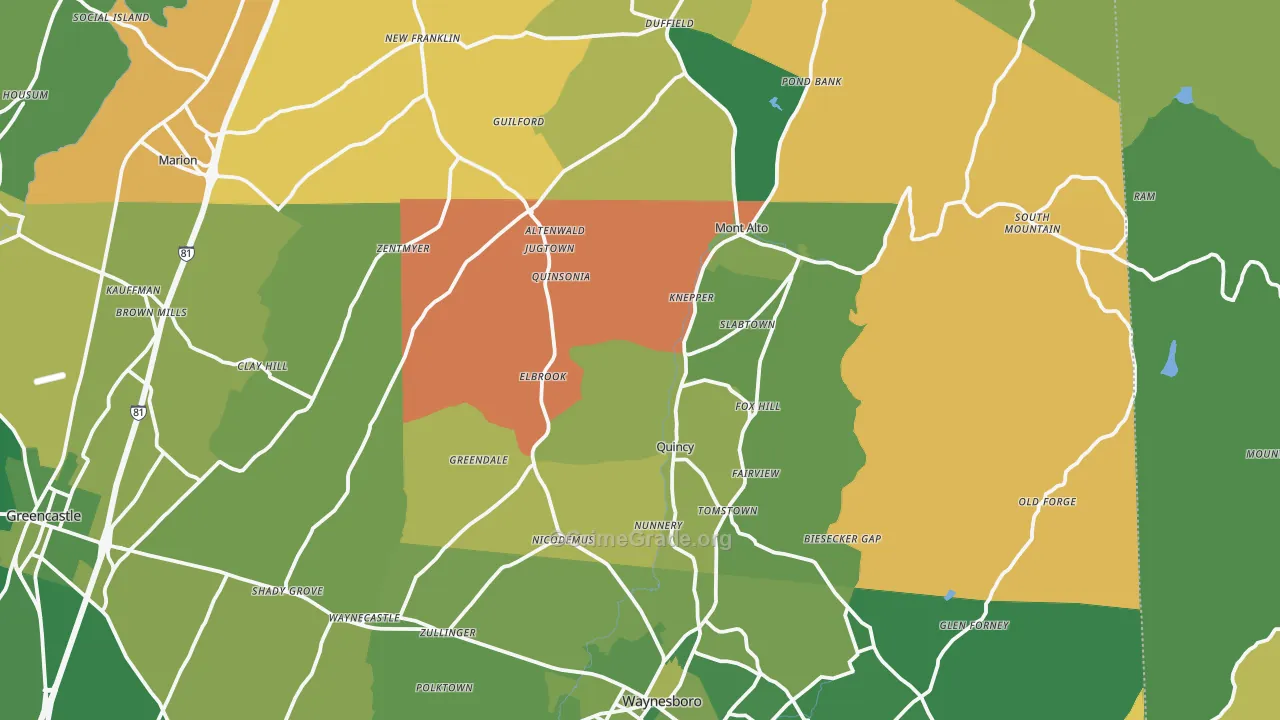 Blue Ridge Summit, PA Map of Robbery Rates