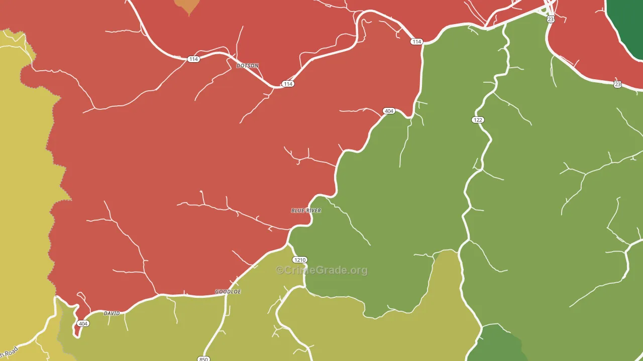 Blue River, KY Map of Robbery Rates