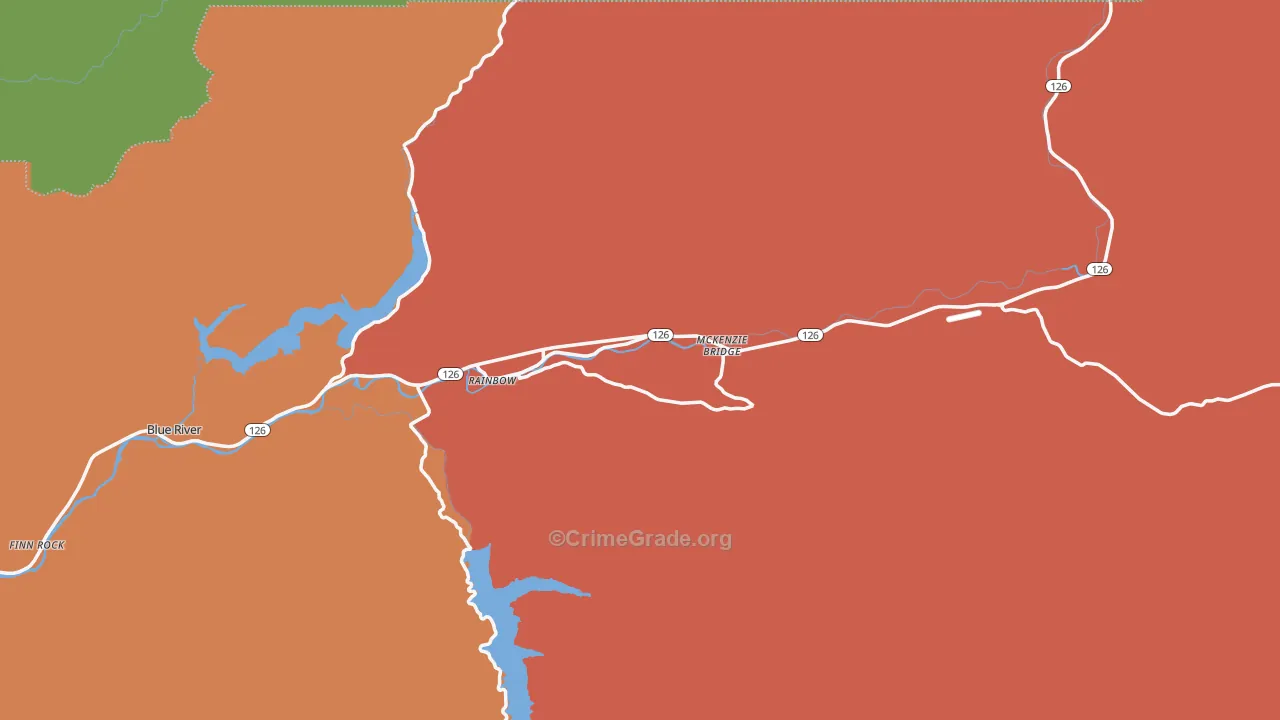 Blue River, OR Map of Robbery Rates