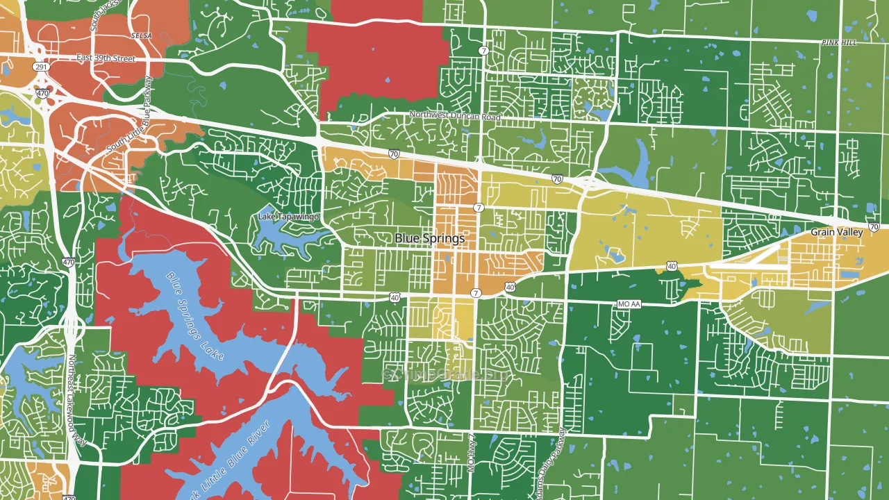 Blue Springs, MO Map of Robbery Rates