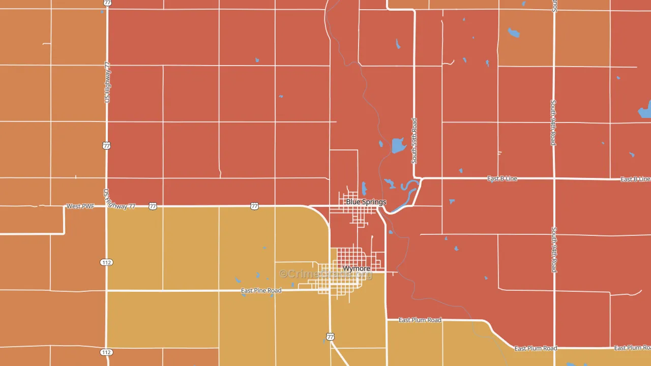 Blue Springs, NE Map of Robbery Rates