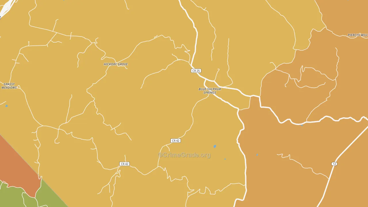 Blue Sulphur Springs, WV Map of Robbery Rates